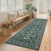 Garvee Washable Rug 8×10 Vintage Area Rug for Living Room Non Slip Boho Medal Throw Rugs Non Shedding Farmhouse Distressed Carpet Foldable Thin Retro Rug for Office Kid Nursery Playroom Blue Brown(Floral | Dark Green)