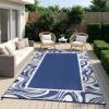 Outdoor Rug 5×8 Modern Bordered Patio Rug Foldable Plastic Straw Rugs Waterproof Abstract Reversible Large Outdoor Carpet for Patio, RV, Deck, Balcony, Backyard, Picnic, Beach, Clover,Black(Navy White)