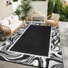 Outdoor Rug 5×8 Modern Bordered Patio Rug Foldable Plastic Straw Rugs Waterproof Abstract Reversible Large Outdoor Carpet for Patio, RV, Deck, Balcony, Backyard, Picnic, Beach, Clover,Black(Black White)