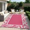Outdoor Rug 5×8 Modern Bordered Patio Rug Foldable Plastic Straw Rugs Waterproof Abstract Reversible Large Outdoor Carpet for Patio, RV, Deck, Balcony, Backyard, Picnic, Beach, Clover,Black(Blush White)