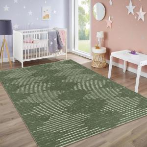 Garvee 10×13 Geometric Washable Rugs for Bedroom Minimalistic Striped Rug for Living Room Modern Office Carpet Non Slip Neutral Soft Nursery Rug Low Pile Large Farmhouse Rugs Green(Green)
