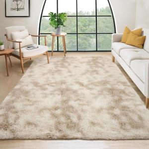 Garvee 10×13 Large Fluffy Living Room Area Rug Soft Plush Bedroom Throw Carpet Modern Solid Color Shaggy Rug Non Slip Non Shedding Fuzzy Faux Fur Area Rug for Nursery Home Decor, Beige