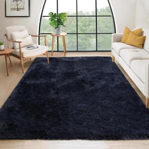 Garvee 10×13 Large Fluffy Living Room Area Rug Soft Plush Bedroom Throw Carpet Modern Solid Color Shaggy Rug Non Slip Non Shedding Fuzzy Faux Fur Area Rug for Nursery Home Decor, Dark Navy