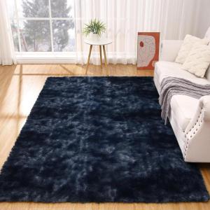 Garvee 10×13 Large Fluffy Living Room Area Rug Soft Plush Bedroom Throw Carpet Modern Solid Color Shaggy Rug Non Slip Non Shedding Fuzzy Faux Fur Area Rug for Nursery Home Decor, Navy