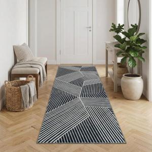 Garvee 10×13 Large Living Room Rugs, Modern Geometric Bedroom Rug Non Slip Low Pile Under Table Carpet for Dining Room, Stain Resistant Ultra Thin Throw Rug for Boy’s Room Office, Green(Striped|black)