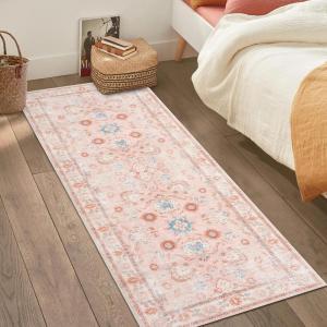 Garvee 10×13 ft Floral Medallion Area Rug for Living Room,Washable Boho Print Indoor Accent Carpet,Low-Pile,Non-Slip Soft Rug for Home Decoration In Entryway, Bedroom, Living Room,Office,Kitchen(Pink)(Pink)