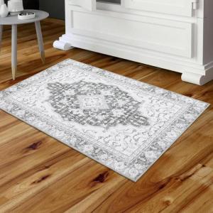Garvee 2×3 Ft Boho Printed Area Rug,Large Soft Washable Area Rug,Distressed Pattern Rugs for Living Room – Non-Slip,Foldable,Low Pile Vintage Boho Carpet for Bedroom,Dining Room, and Office(Gray(Grey)