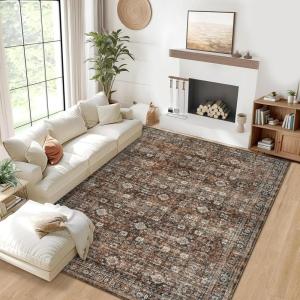 Garvee 2×6 Kitchen Runner Rug Machine Washable Area Rugs Vintage Distressed Door Mats with Non Slip Backing Non Shedding Low Pile Floor Cover Stain Resistant Carpet for Entryway Hallway, Red Brown(Vintage|red)