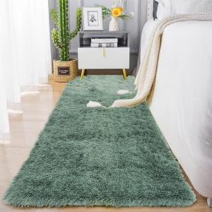 Garvee 2×6 Runner Rug for Hallway Non-Slip Stain Resistant Fluffy Nursery Rug Ultra Soft Shag Throw Carpet Solid Color Floor Carpet for Bedroom Bedside Kids Room Girls Room Home Decor, Mint Green
