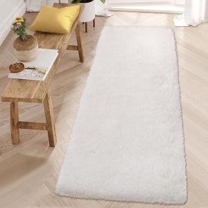 Garvee 2×6 Runner Rug for Hallway Non-Slip Stain Resistant Fluffy Nursery Rug Ultra Soft Shag Throw Carpet Solid Color Indoor Floor Carpet for Bedroom Bedside Kids Room Girls Room Home Decor, White