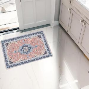 Garvee 2×6 ft Area Rugs for Living Room, Vintage Machine Washable Rug,Low Pile Print Large Rug with Rubber Backing Non-Slip Carpet for Bedroom,Kitchen,Dining Room,Home Office,Home Decor(Blue(Pink)