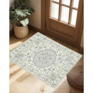 Garvee 3×5 Ft Vintage Distressed Medallion Area Rug – Machine Washable Non-Slip Area Rugs – Boho Floral Carpet for Living Room, Bedroom, Dining Room – Retro Indoor/Outdoor Home Decor(Beige)
