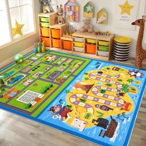 Garvee 4×6 Rugs for Kids Room, Washable Playroom Rug Hopscotch＆Ludo Game Area Rugs with Colors, Non Slip Ultra Soft Educational Learning Carpet Stain Resistant City Road Mats for Children Baby Toddler(Maze Puzzle)
