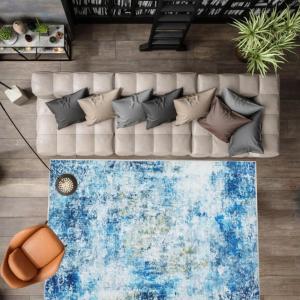 Garvee 5 ft x7 ft Rug, Anti-Slip Backing Abstract Area Rug, Washable Modern Abstract Carpet for Living Room, Foldable Low Pile Accent Rug with Non Slip Backing Soft Stain Resistant Floor Carpet, Navy(Navy)