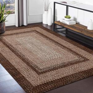 Garvee 5×7 Area Rugs Washable Rugs for Living Room, Boho Vintage Rug Non Slip Low Pile Stain Resistance Indoor Soft Large Carpet for Bedroom Dining Room Office (Brown)
