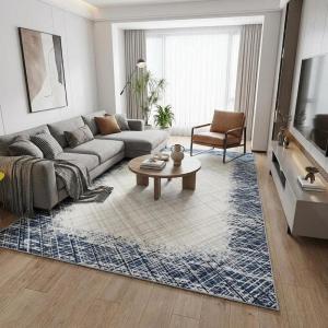 Garvee 8×10 Area Rug Machine Washable Rug Modern Bordered Area Rug, Stain Resistant Non-Slip Accent Rug Minimalist Border Floor Cover Farmhouse Carpet Rug for Living Room Decor, Blue