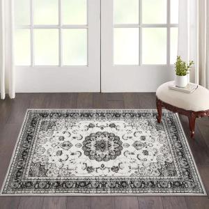 Garvee 8×10 ft Boho Vintage Area Rug, Machine Washable Gray Medallion Rug with Non-Slip Rubber Backing, Low Pile Soft Carpet for Living Room Bedroom Dining Room Kitchen, Pet Friendly(Gray)(Grey)