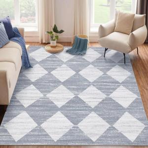 Garvee 9×12 Area Rug Washable Black Rug for Living Room Dining Room Low Pile Neutral Area Rugs Modern Geometric Checkered Rugs Low Pile Bedroom Area Rug(Checkered|grey)