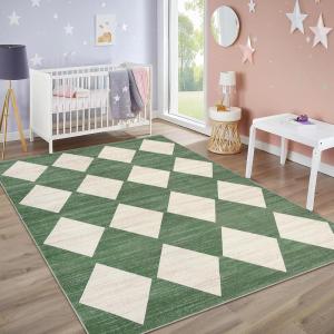 Garvee 9×12 Area Rug Washable Black Rug for Living Room Dining Room Low Pile Neutral Area Rugs Modern Geometric Checkered Rugs Low Pile Bedroom Area Rug(Checkered|emerald Green)