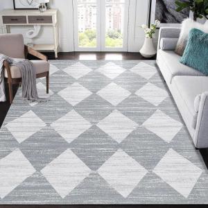 Garvee 9×12 Area Rug Washable Black Rug for Living Room Dining Room Low Pile Neutral Area Rugs Modern Geometric Checkered Rugs Low Pile Bedroom Area Rug(Grey-1)