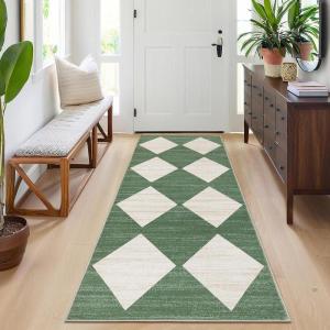 Garvee 9×12 Area Rug Washable Black Rug for Living Room Dining Room Low Pile Neutral Area Rugs Modern Geometric Checkered Rugs Low Pile Bedroom Area Rug(Green)