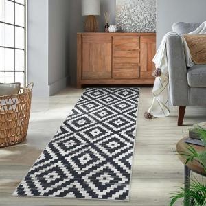 Garvee 9×12 Area Rug Washable Black Rug for Living Room Dining Room Low Pile Neutral Area Rugs Modern Geometric Checkered Rugs Low Pile Bedroom Area Rug(Black)