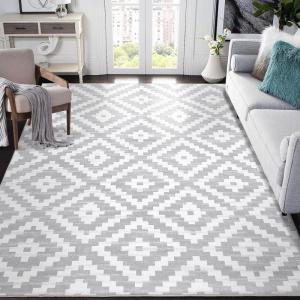 Garvee 9×12 Washable Area Rugs Non-Slip Living Room Rug Non-Shedding Indoor Throw Rugs for Bedroom Low Pile Geometric Area Rug for Dinning Room Office, Grey