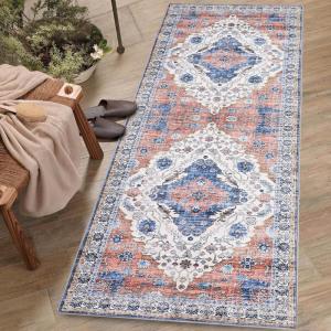 Garvee 9×12 Washable Rugs for Living Room with Vintage Boho Light Rug for Office, Dining Room, Kids Room and Farmhouse, Durable Low Pile Non-Slip Area Rug for High Traffic Areas. Beige Gray(Orange Brown)