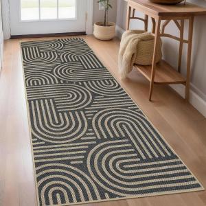 Garvee Abstract Easy Jute 9×12 Area Rugs, Washable Indoor Outdoor Patio Rugs for Living Room Dining Room, Non Slip Stain Resistant Farmhouse Throw Carpet for Bedroom Backyard, Black Taupe(Abstract|black)