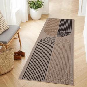 Garvee Arch Striped Living Room Rugs 5×7 Indoor Outdoor Easy Jute Rugs with Non Slip Backing, Stain Resistant Non Shedding Carpet Foldable Thin Neutral Mats for Entryway Dining Room Patio, Black/Brown(Rainbow|nature&tan)