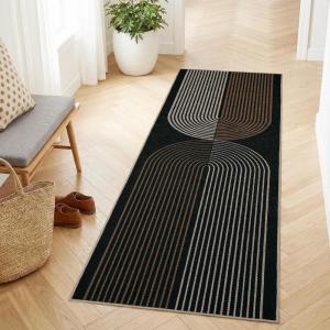 Garvee Arch Striped Living Room Rugs 5×7 Indoor Outdoor Easy Jute Rugs with Non Slip Backing, Stain Resistant Non Shedding Carpet Foldable Thin Neutral Mats for Entryway Dining Room Patio, Black/Brown(Rainbow|black&brown)