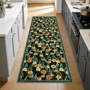 Garvee Floral 8×10 Living Room Bedroom Rugs, Washable Non-Slip Vintage Retro Accent Dining Room Rug, Soft Low-Pile Indoor Farmhouse Decorative Rugs for Home Office Girls Room, Pink(Tulip|yellow)