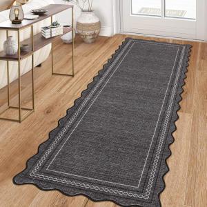 Garvee Scalloped Washable Rugs for Entryway 2×8 Runner Rug Non Slip Kitchen Rugs Indoor Modern Long Bathroom Rug Low Pile Stain Resistant Carpet for Bedroom Hallway Laundry Living Room 2’x8′ Dark Grey(Scalloped03|charcoal)