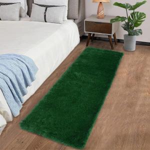Garvee Soft Fluffy Runner Rug 2×8 for Hallway Bedside Long Runner Rug Non-Slip Tie-Dyed Plush Shag Runner Modern Solid Color Throw Carpet for Living Room Nursery Entryway Girls Kids Room, Green