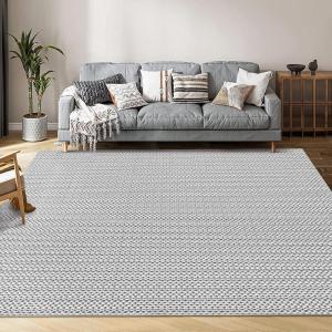 Garvee Vintage Print Area Rug,5×7 ft Boho Non-Slip Indoor Carpet with Realistic Braided Texture, Stain Resistant Distressed Print Mat for Living Room/Bedroom/Kitchen/Nursery-Washable, Durable(Black(Grey)