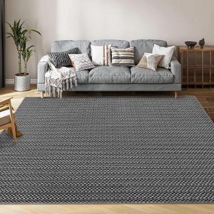 Garvee Vintage Print Area Rug,5×7 ft Boho Non-Slip Indoor Carpet with Realistic Braided Texture, Stain Resistant Distressed Print Mat for Living Room/Bedroom/Kitchen/Nursery-Washable, Durable(Black(Black)