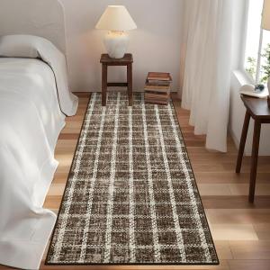 Garvee Washable 4×6 Area Rug Indoor Modern Geometric Checkered Print Bedroom Rugs Soft Non Slip Floor Carpet for Living Room Dining Room Kitchen Low Pile Untra Thin Rug for Nusery Playroom, Blue(Taupe)