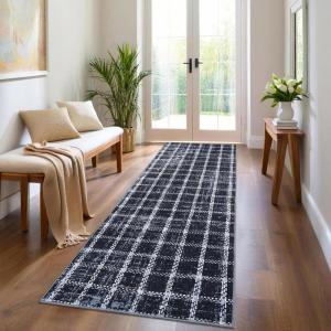 Garvee Washable 4×6 Area Rug Indoor Modern Geometric Checkered Print Bedroom Rugs Soft Non Slip Floor Carpet for Living Room Dining Room Kitchen Low Pile Untra Thin Rug for Nusery Playroom, Blue(Blue)