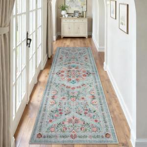 Garvee Washable Floral 5×7 Area Rugs for Living Room, Indoor Farmhouse Non Slip Girls Bedroom Rug, Ultra Soft Thin Large Carpet for Nursery Playroom, Stain Resistant Dining Room Rugs, Beige Pink(Floral|grey Green)