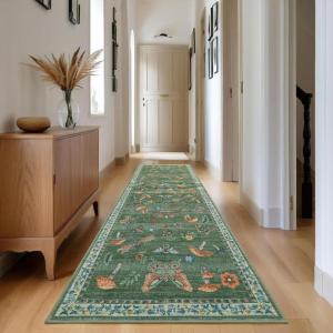 Garvee Washable Rug 8×10 Vintage Area Rug for Living Room Non Slip Boho Medal Throw Rugs Non Shedding Farmhouse Distressed Carpet Foldable Thin Retro Rug for Office Kid Nursery Playroom Blue Brown(Butterfly | Green)