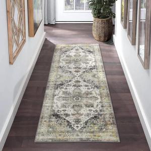 Garvee Washable Runner Rug 2×6 ft Non-Slip Non-Shedding Persian Hallway Runner, Stain Resistant Vintage Distressed Kitchen Mat Laundry Entryway Carpet Runner for Doorway Bedside, Grey