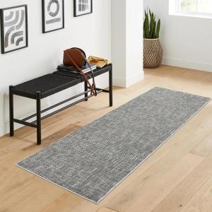 Garvee Washable Runner Rug for Hallway 2×6 Black Bathroom Rug Non Slip Non Shedding Modern Solid Color Floor Covering Stain Resistant Contemporary Accent Mats for Entryway Bedroom Kitchen(Solid Color|grey)