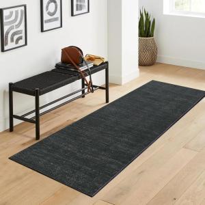 Garvee Washable Runner Rug for Hallway 2×6 Black Bathroom Rug Non Slip Non Shedding Modern Solid Color Floor Covering Stain Resistant Contemporary Accent Mats for Entryway Bedroom Kitchen(Neutral|black)