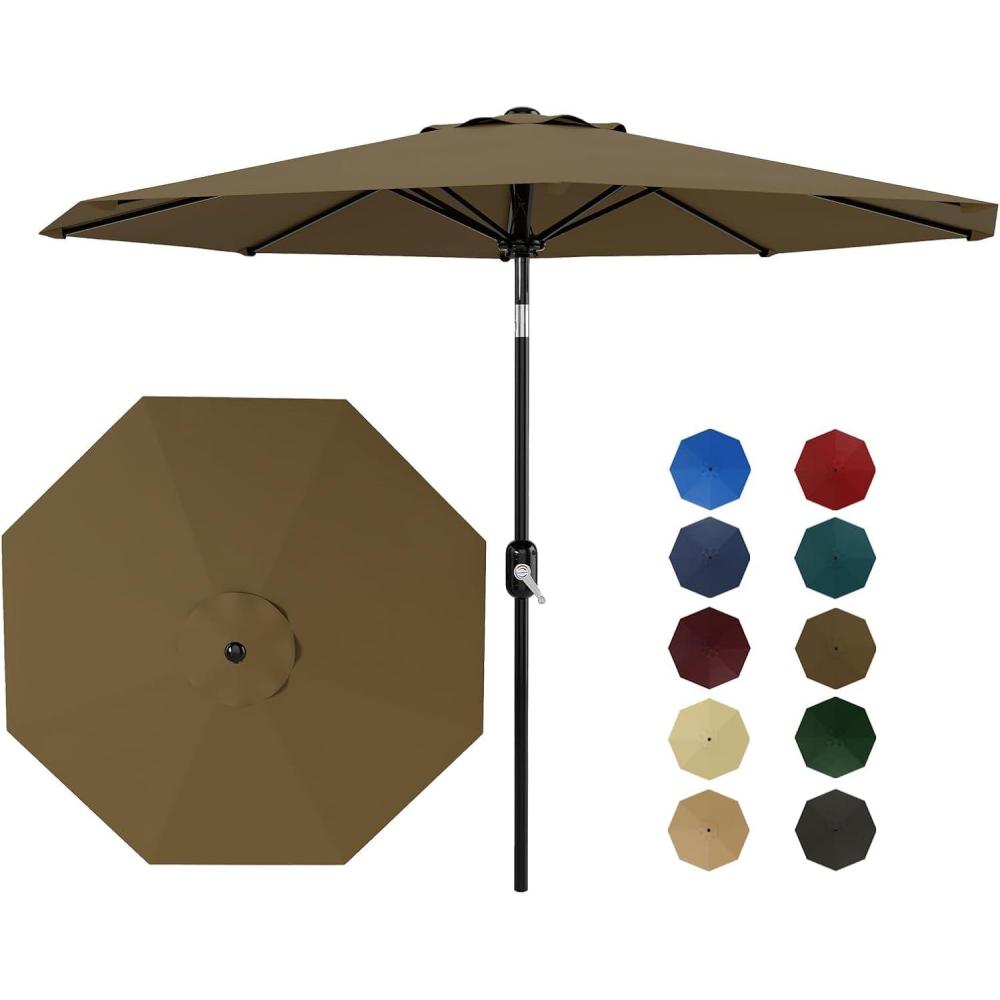 image:image9 ft Patio Umbrella  8 Sturdy Ribs Outdoor Table Umbrella with Crank Lift amp Push Button Tilt  Market Umbrella for Pool Deck Yard Garden Navy blue amp White StripeTaupe