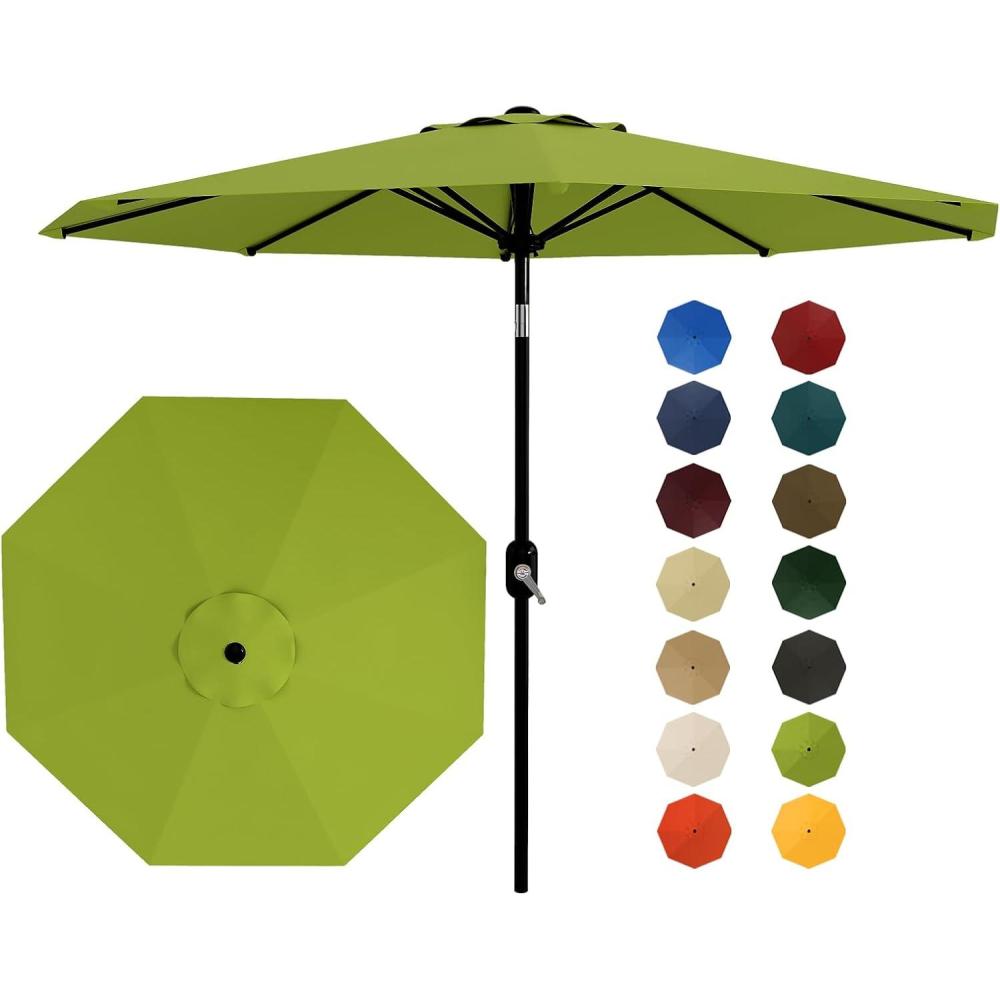 image:image9 ft Patio Umbrella  8 Sturdy Ribs Outdoor Table Umbrella with Crank Lift amp Push Button Tilt  Market Umbrella for Pool Deck Yard Garden Navy blue amp White StripeGrass Green