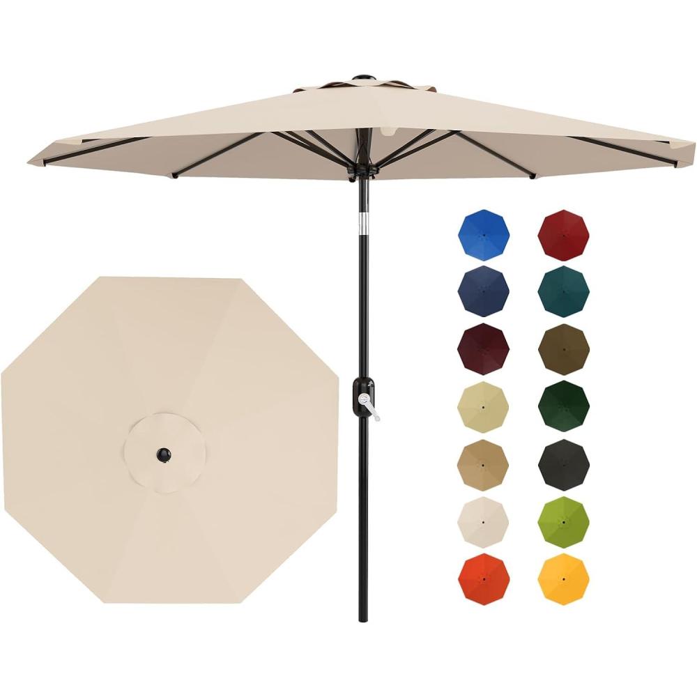 image:image9 ft Patio Umbrella  8 Sturdy Ribs Outdoor Table Umbrella with Crank Lift amp Push Button Tilt  Market Umbrella for Pool Deck Yard Garden Navy blue amp White StripeLight Beige