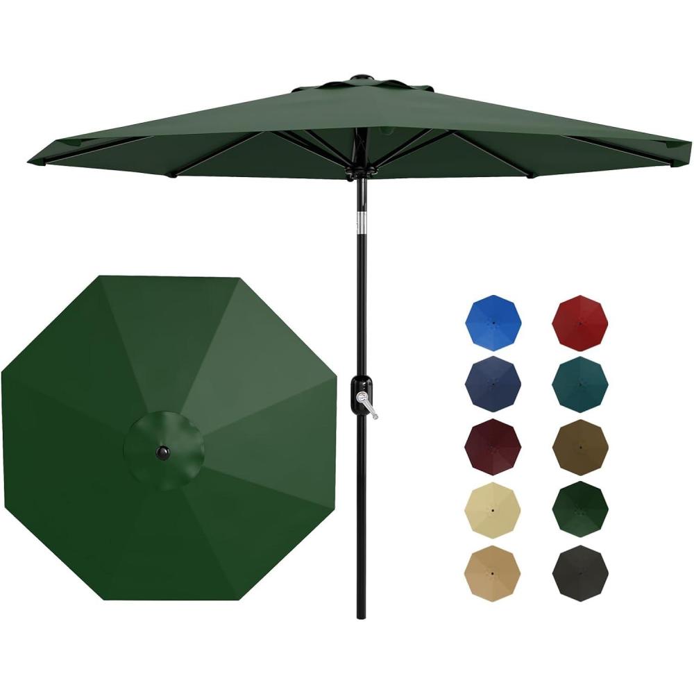 image:image9 ft Patio Umbrella  8 Sturdy Ribs Outdoor Table Umbrella with Crank Lift amp Push Button Tilt  Market Umbrella for Pool Deck Yard Garden Navy blue amp White StripeDark Green