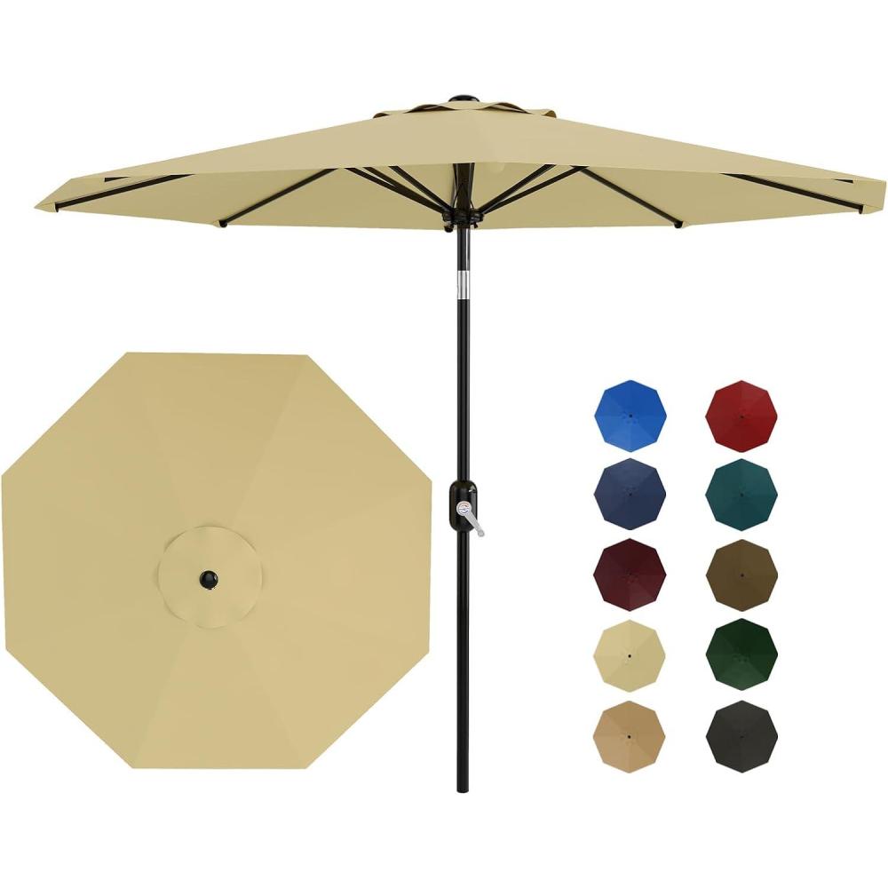 image:image9 ft Patio Umbrella  8 Sturdy Ribs Outdoor Table Umbrella with Crank Lift amp Push Button Tilt  Market Umbrella for Pool Deck Yard Garden Navy blue amp White StripeBeige
