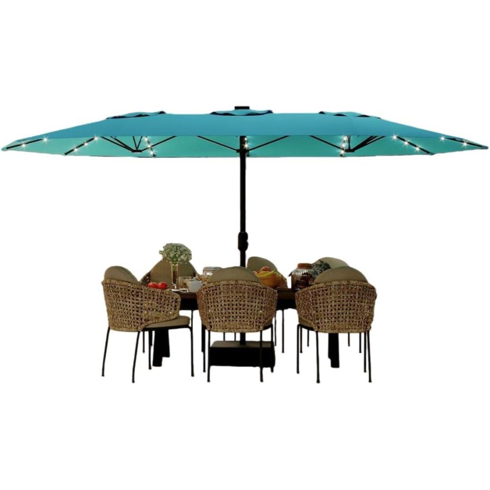 image:imageGarvee 15 ft Rectangular Patio Umbrella with Base Included  Large Patio Umbrella with Crank Handle UV Protection for Outdoor Market Backyard Pool  Navy BlueMist Blue New
