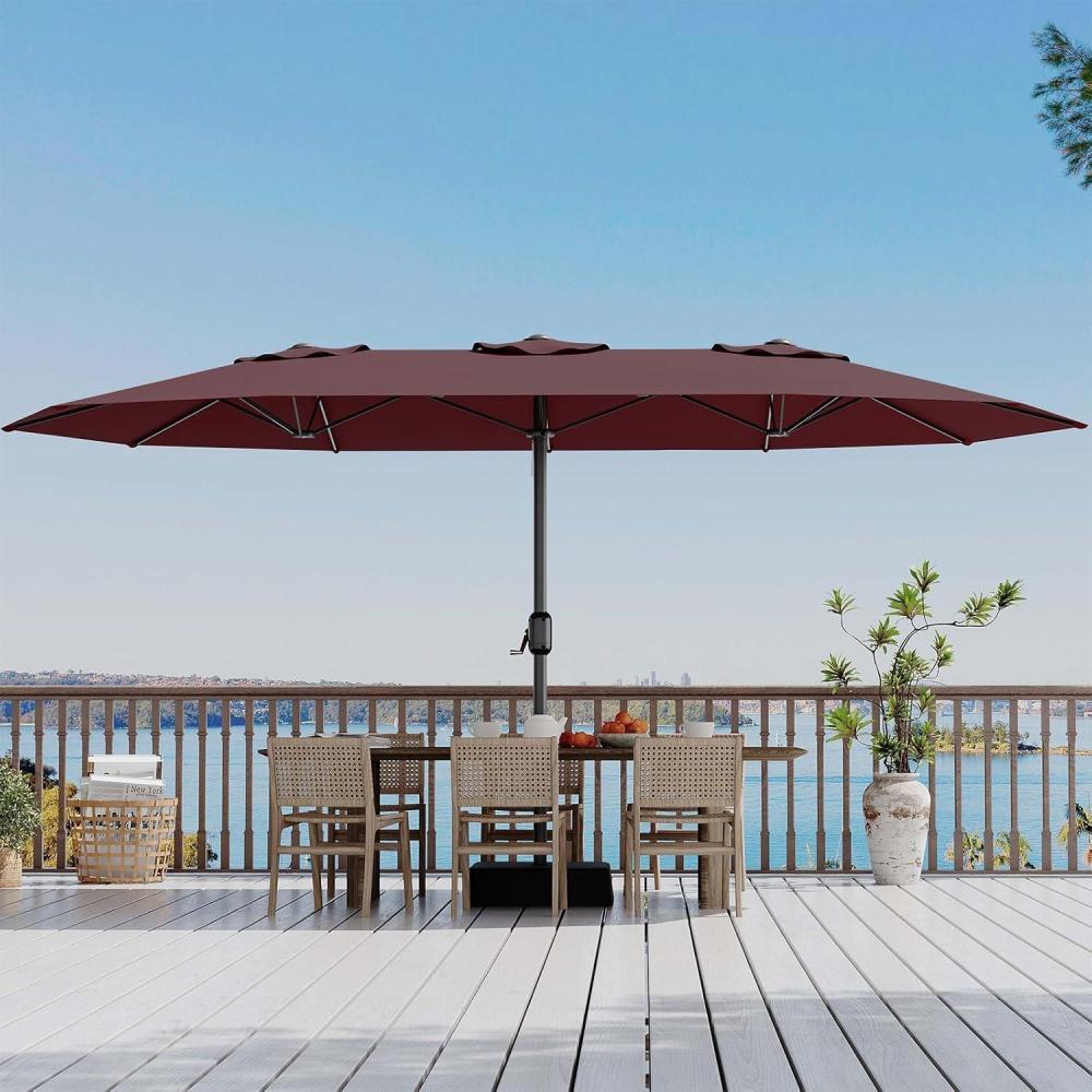 image:imageGarvee 15 ft Rectangular Patio Umbrella with Base Included  Large Patio Umbrella with Crank Handle UV Protection for Outdoor Market Backyard Pool  Navy BlueBurgundy